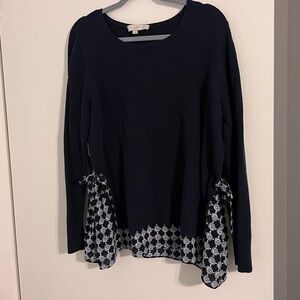 LOFT Navy Sweater with Peek a Boo side detail with ties